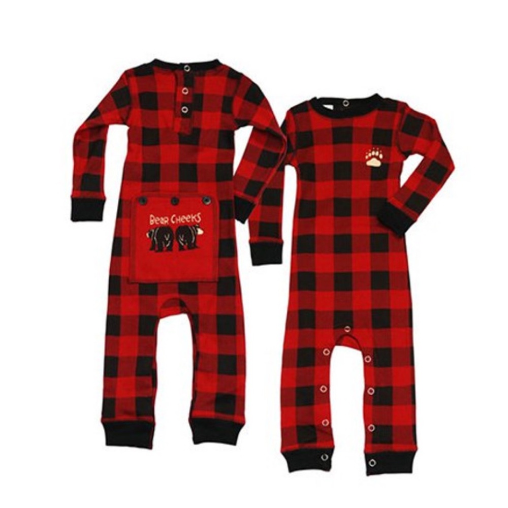 Lazy one Infant Bear Cheek Flapjacks Red Plaid PJ’s Size 18 Months Cotton EUC
